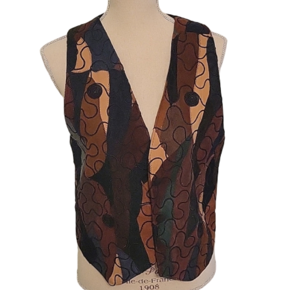 (D) vintage 1980s suede multicolored Patchwork vest Size medium, Western Vest
